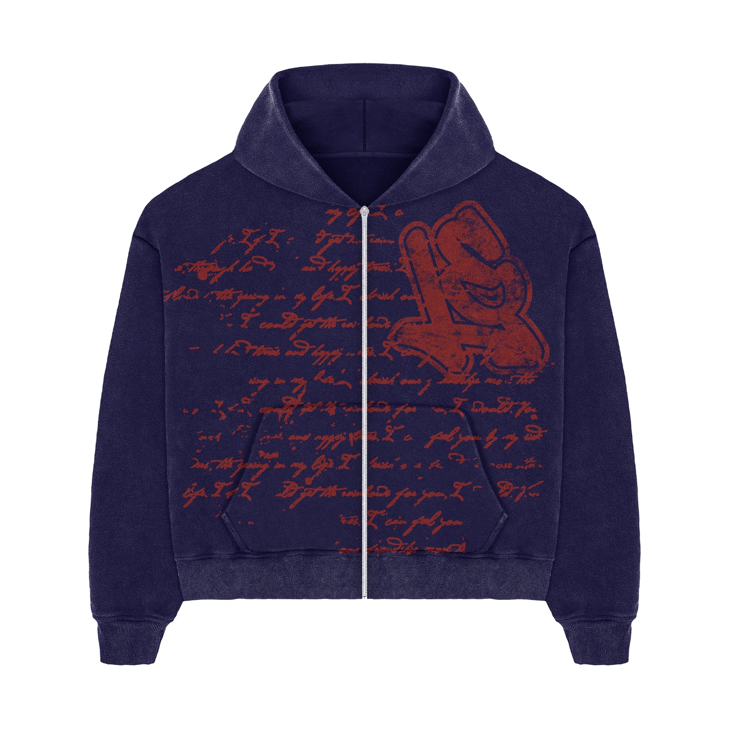 Navy Calligraphy Zip-up